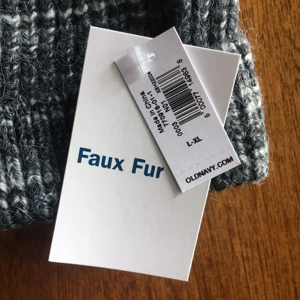 Old Navy charcoal faux fur pompom beanie NWT